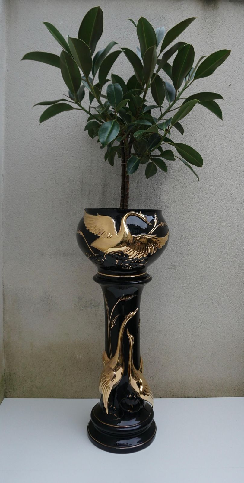 Italian Jardiniere On Pedestal With Swans photo furniture