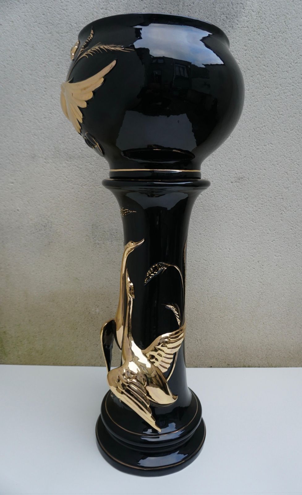 photo furniture Italian Jardiniere On Pedestal With Swans