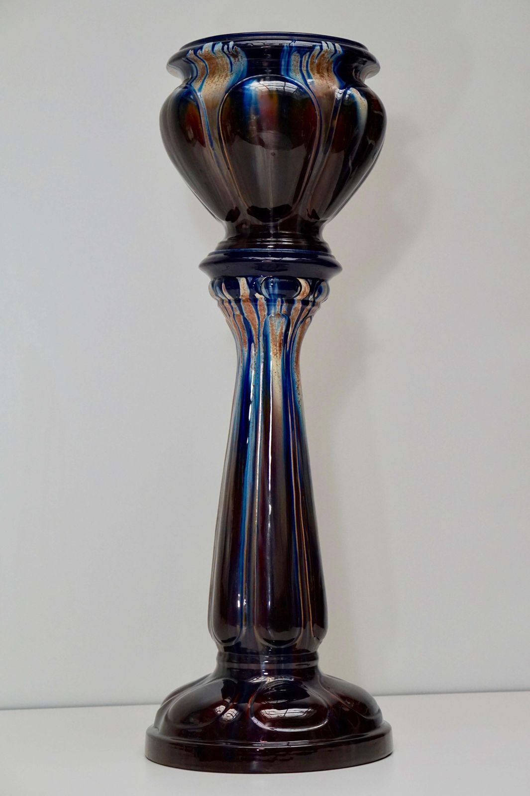 Big Richly Glazed Hand Thrown Ceramic Handled Planter Jardinière On A Column photo furniture