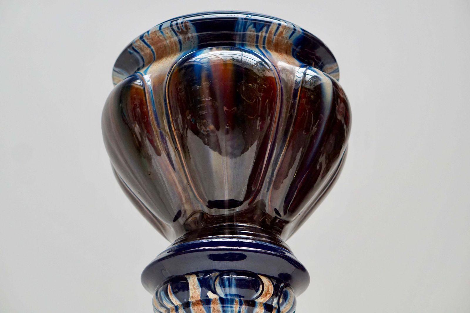 Big Richly Glazed Hand Thrown Ceramic Handled Planter Jardinière On A Column photo vinterior