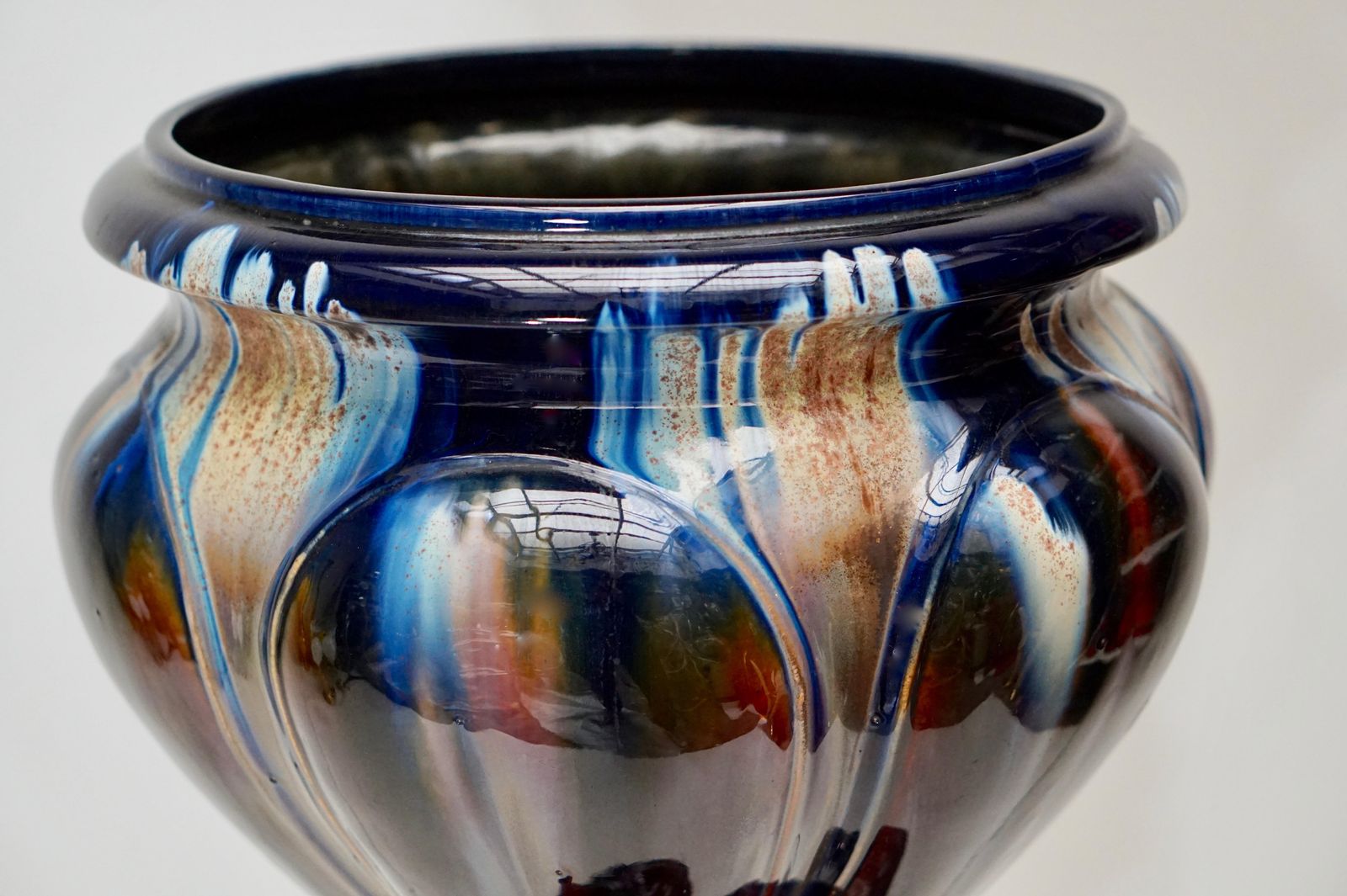 Big Richly Glazed Hand Thrown Ceramic Handled Planter Jardinière On A Column photo buy