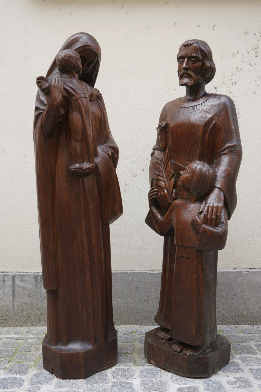 Madonna And Child Statue And Saint Joseph And Child Sculpture photo vintage