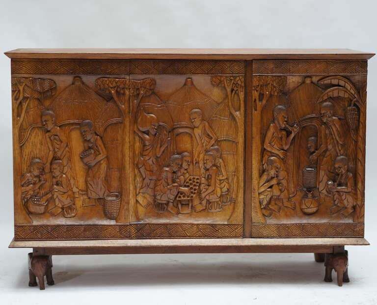 1950s Carved Wooden Cabinet From Congo photo furniture