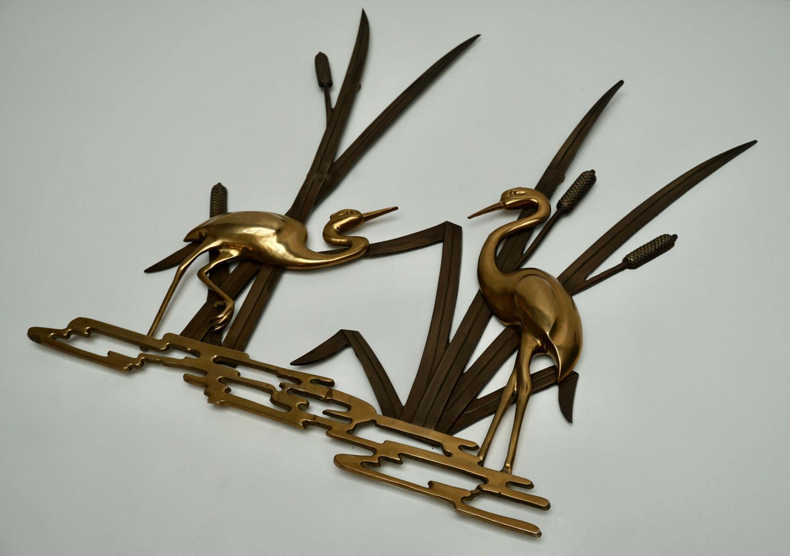 Landscape Crane Birds In Bronze And Brass Wall Decoration, 1960s photo furniture