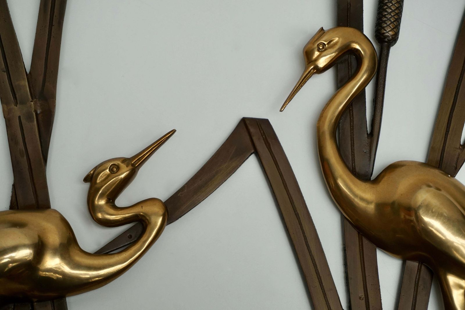 Landscape Crane Birds In Bronze And Brass Wall Decoration, 1960s photo for sale