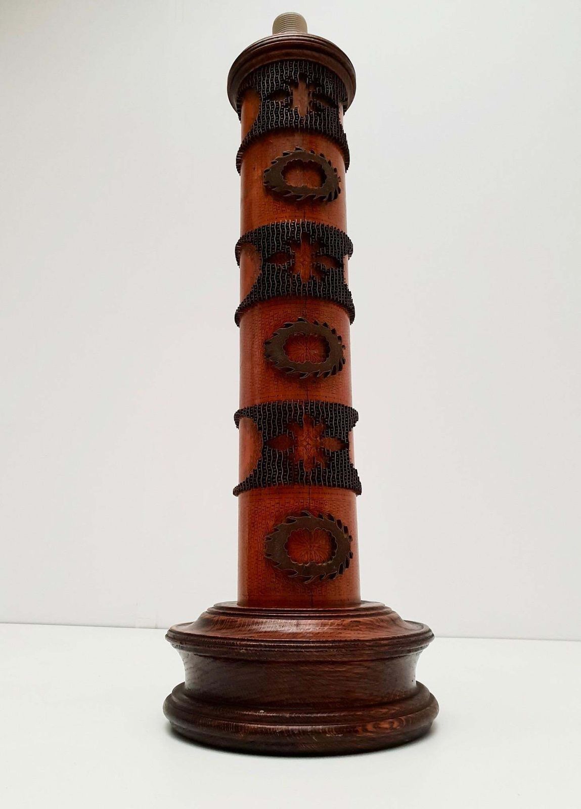 Table Lamp In Wood And Brass Made From An Old Stamp photo 851.0