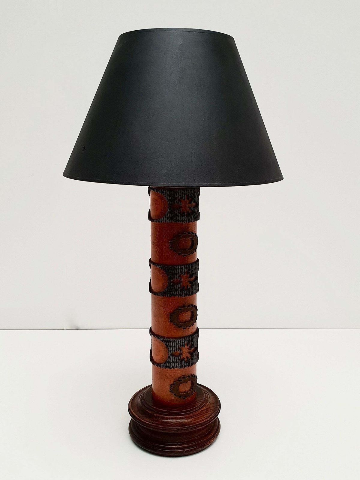Lighting Table Lamp In Wood And Brass Made From An Old Stamp photo