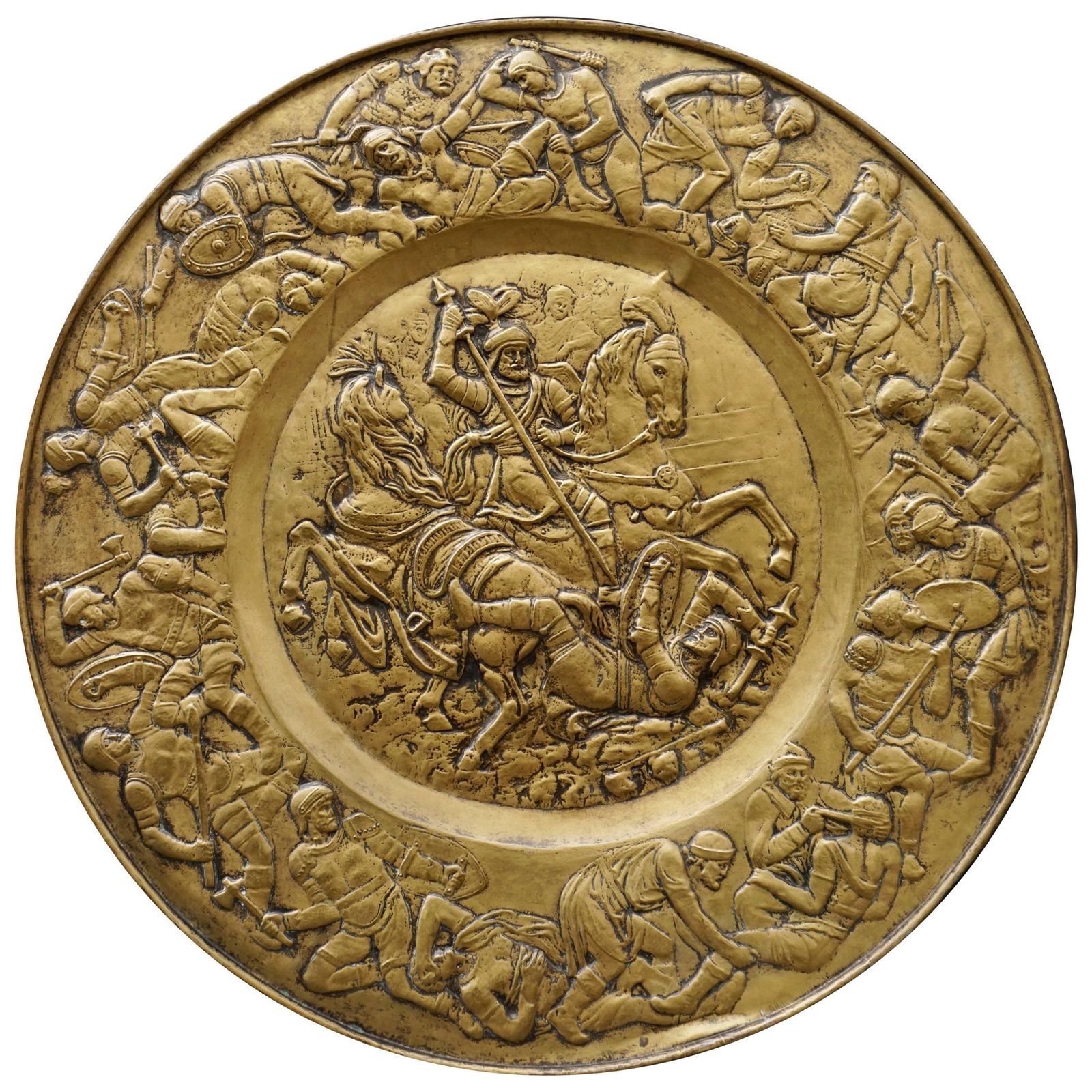 Hammered Copper Wall Relief Sculpture With Roman Warriors