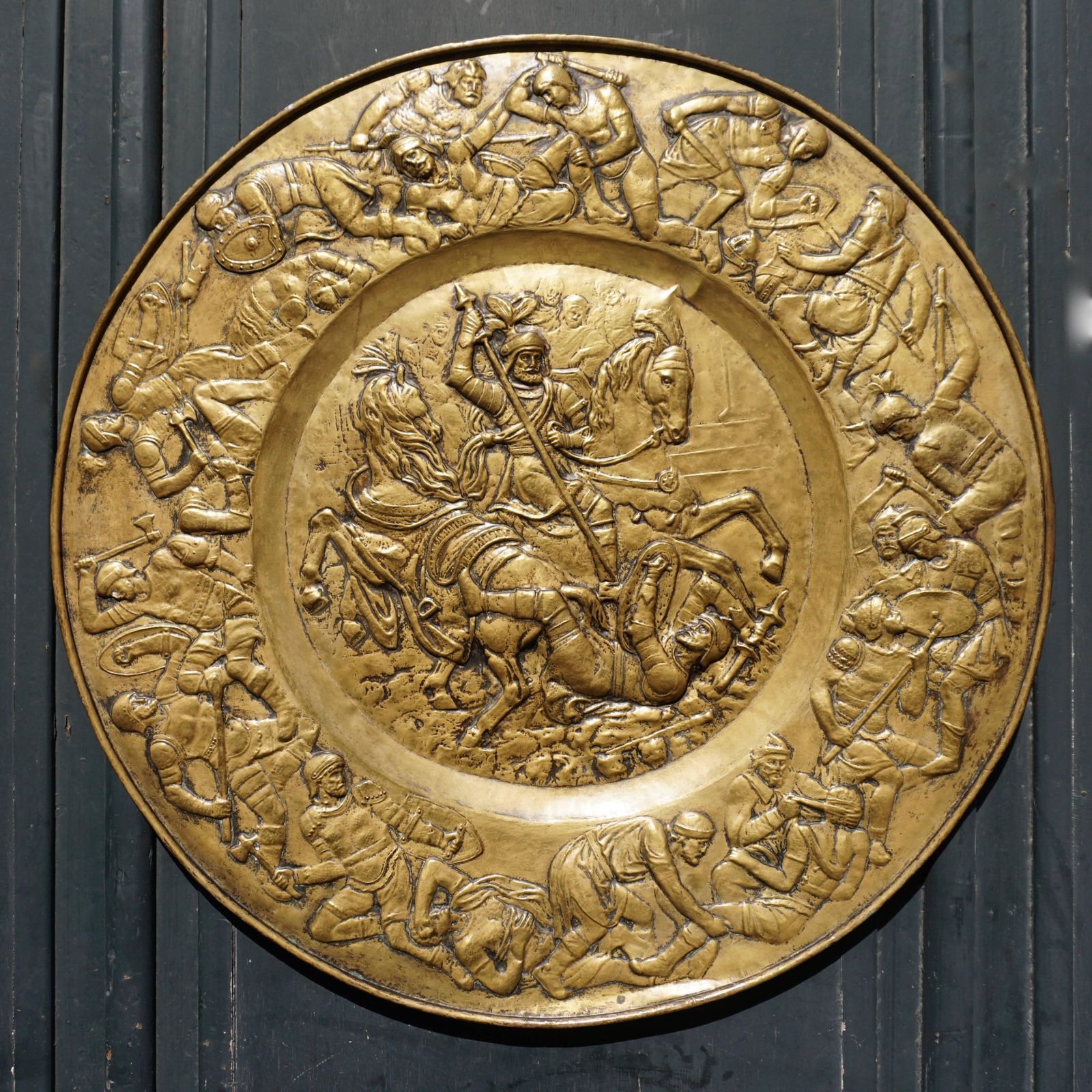 Hammered Copper Wall Relief Sculpture With Roman Warriors photo furniture