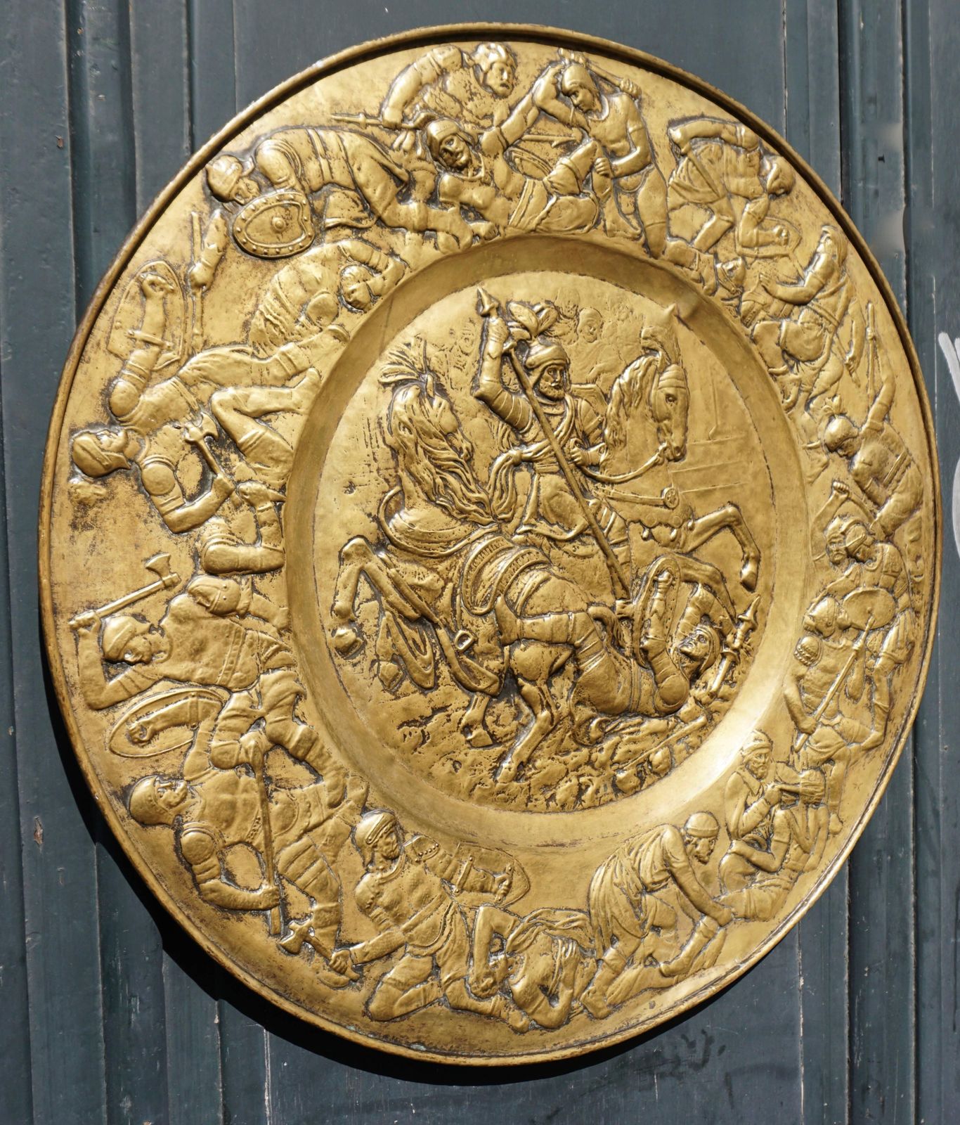 Hammered Copper Wall Relief Sculpture With Roman Warriors photo for sale