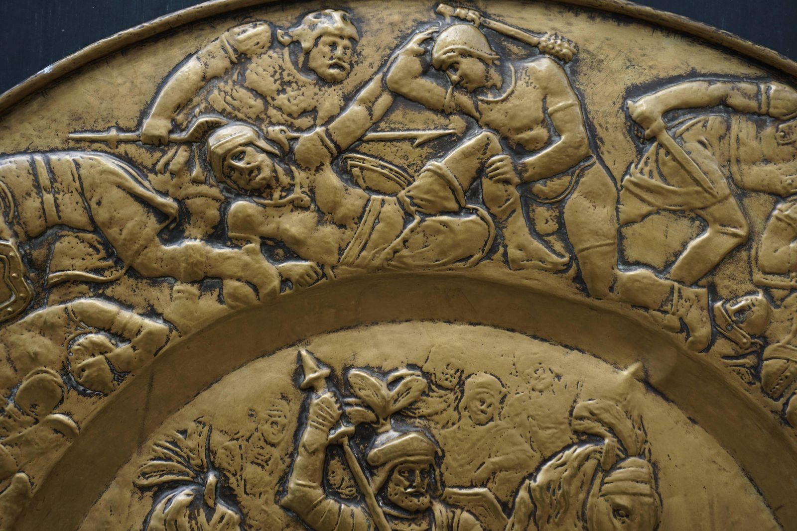Hammered Copper Wall Relief Sculpture With Roman Warriors photo buy