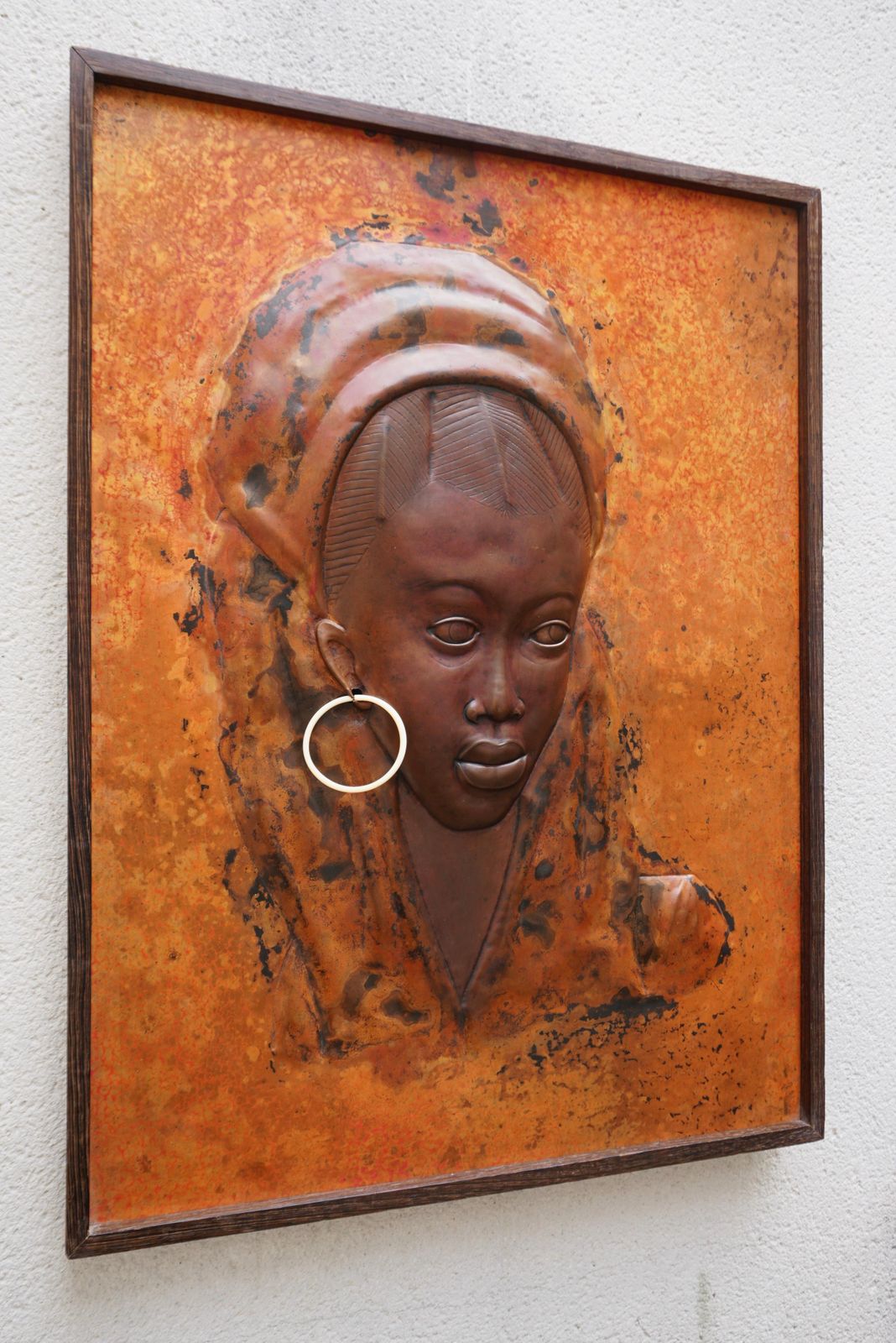 Beautiful Hammered Copper Bas Relief Of An African Woman photo Art