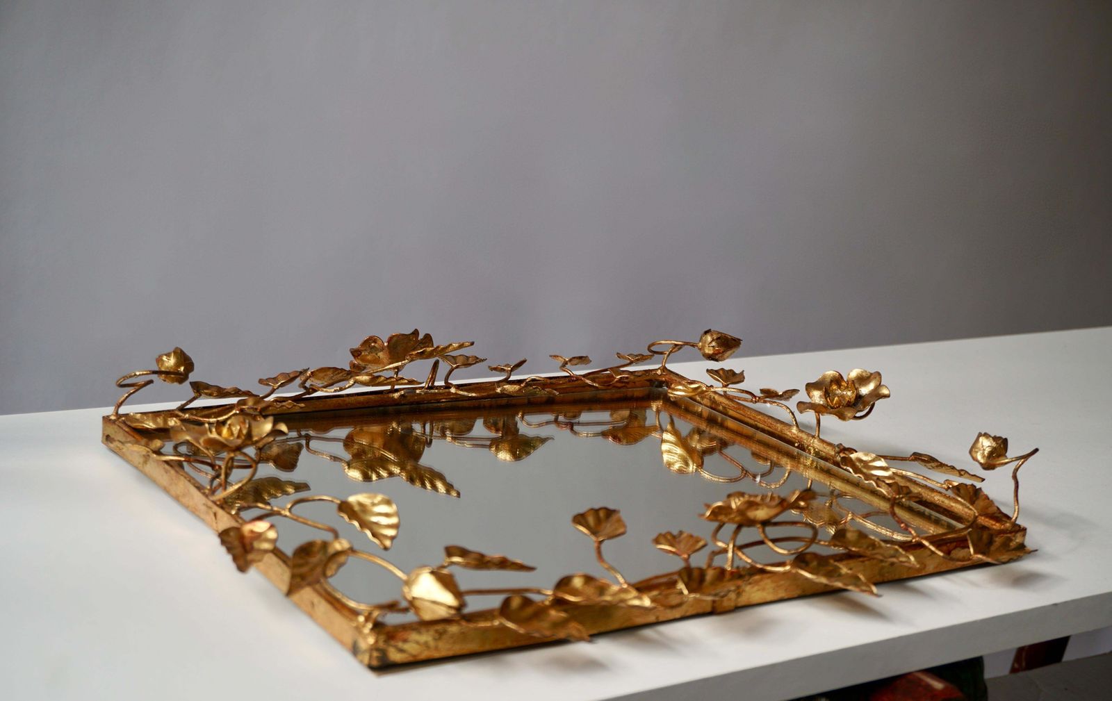 Mirror In Gilded Metal With Vine Leaves Italy, 1970s photo Home Decor