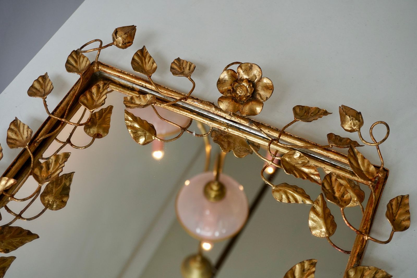 photo for sale Mirror In Gilded Metal With Vine Leaves Italy, 1970s