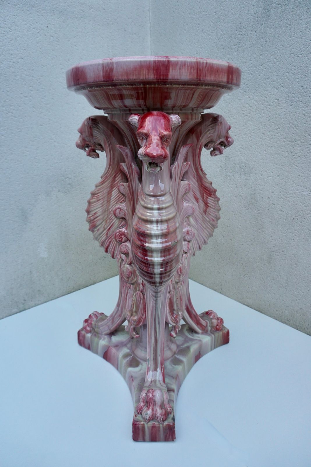 Vallauris Art Nouveau Majolica Column Pedestal Planter Jerome Massier photo for sale