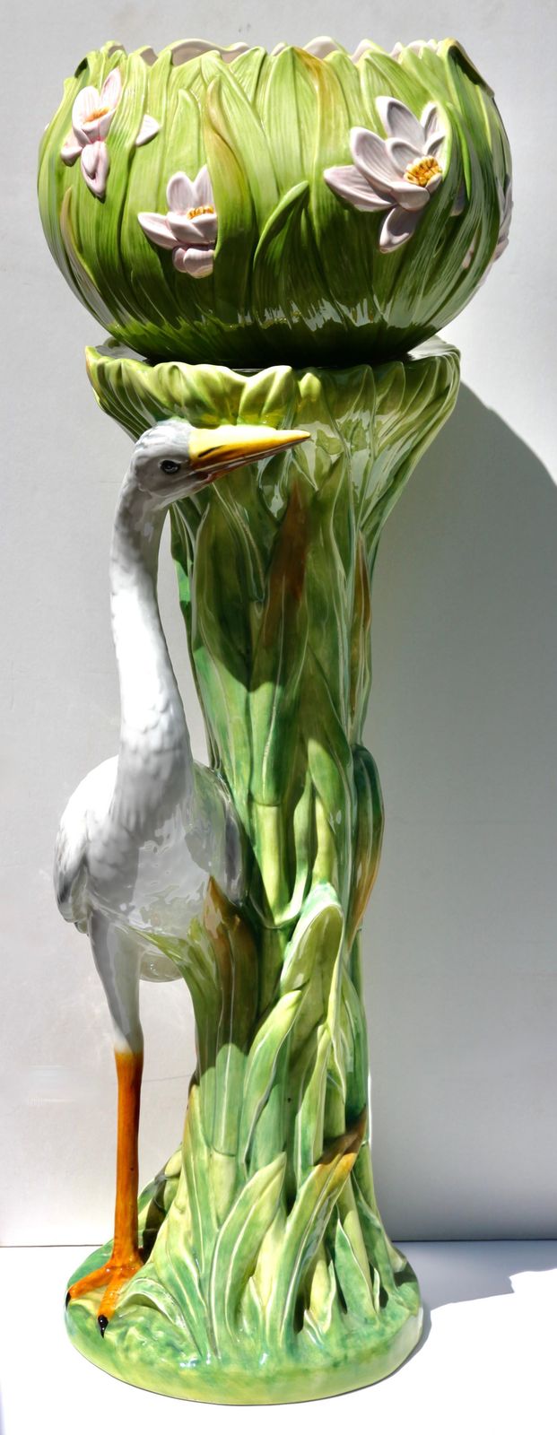 Two Columns With Heron And Planter In The Style Of Delphin Massier photo vinterior