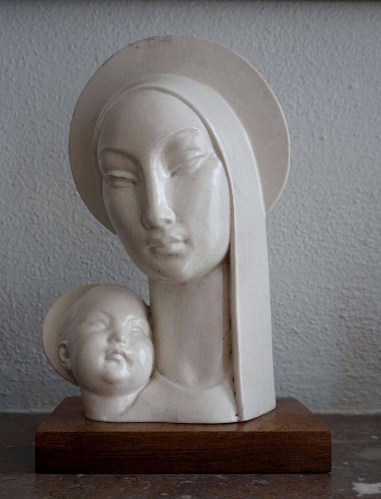 Mid 20th Century Stylized Plaster Sculpture Of Madonna And Child photo furniture