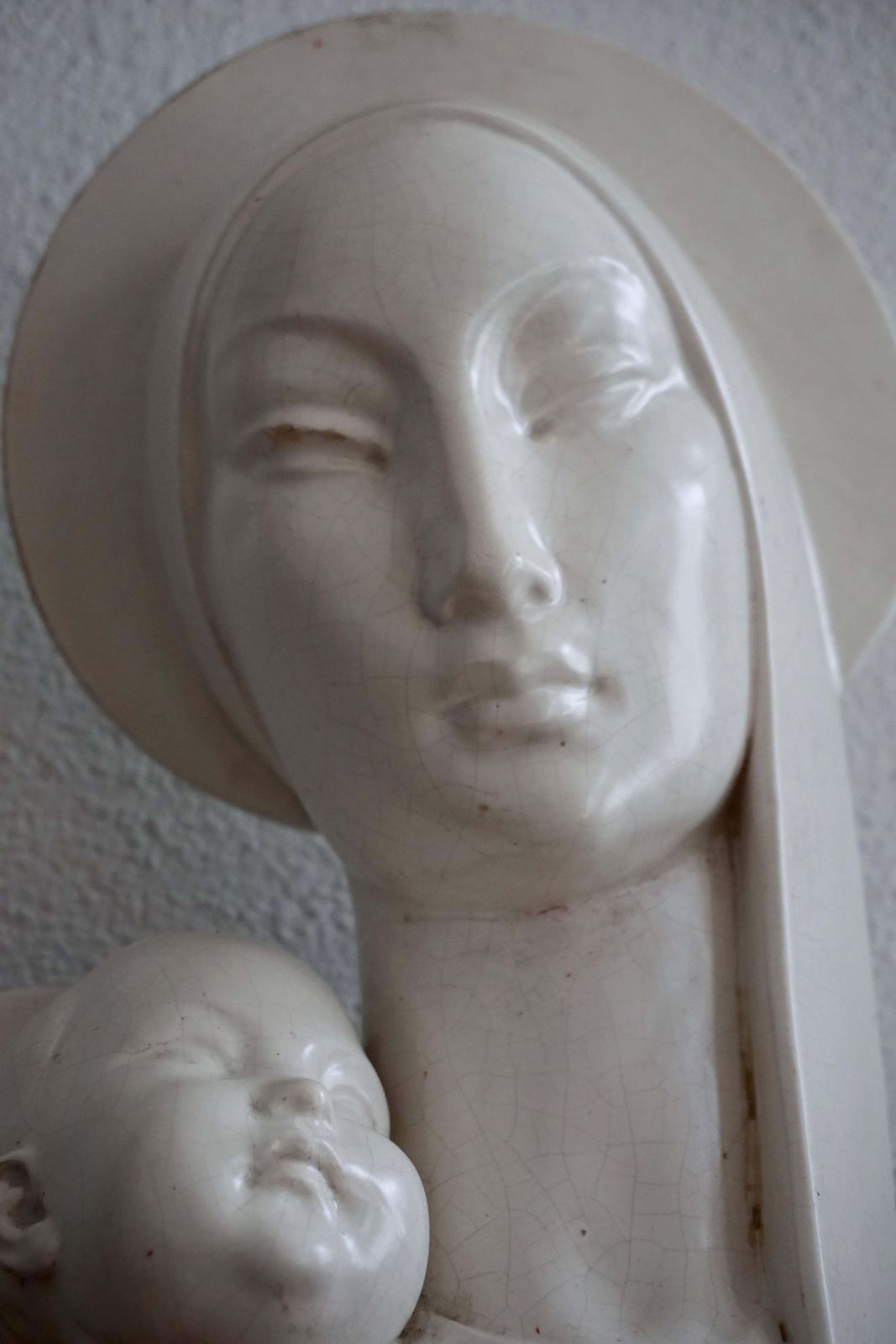 Mid 20th Century Stylized Plaster Sculpture Of Madonna And Child photo Art