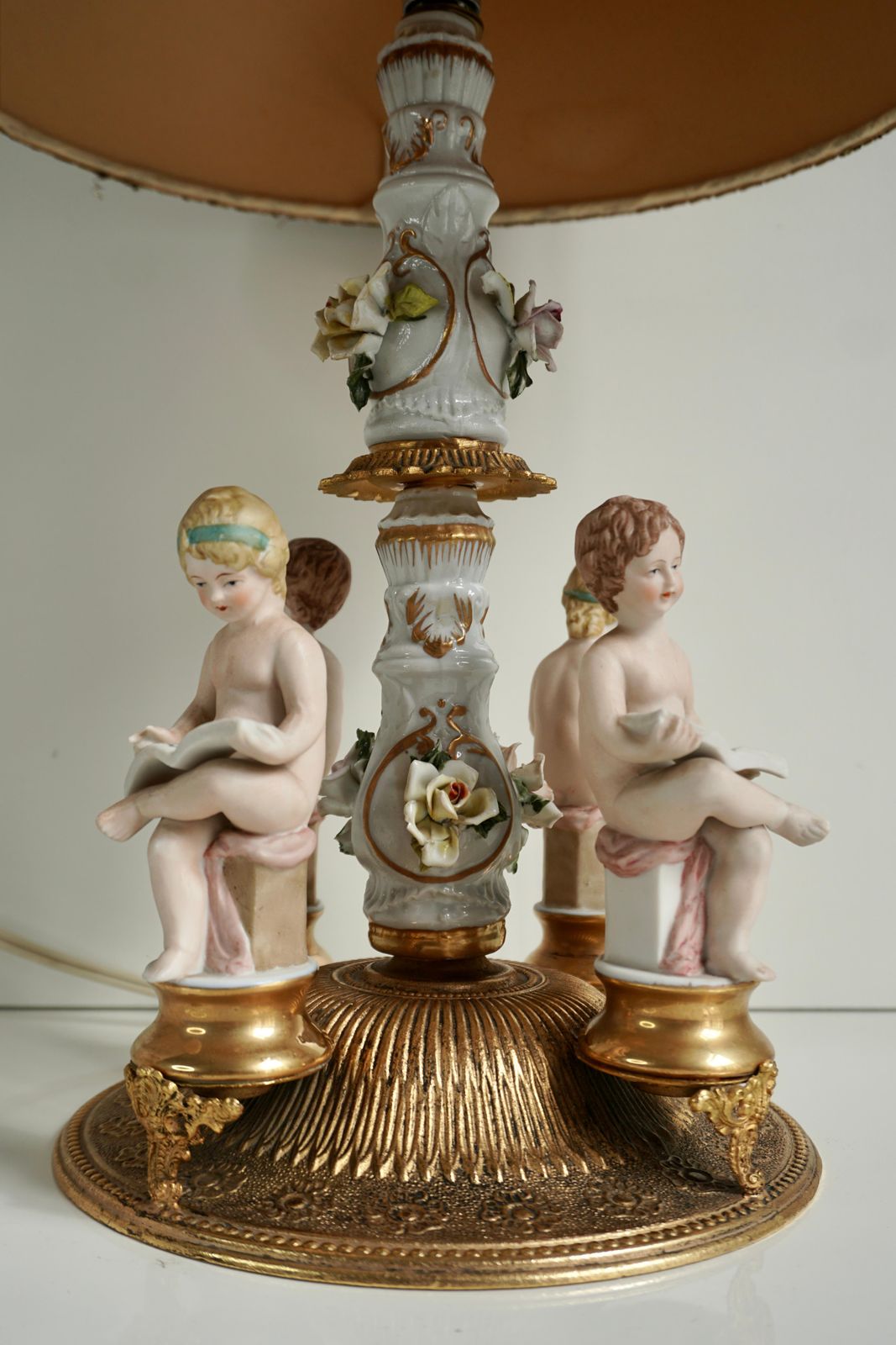 Italian Victorian Porcelain Cherub Lamp photo buy