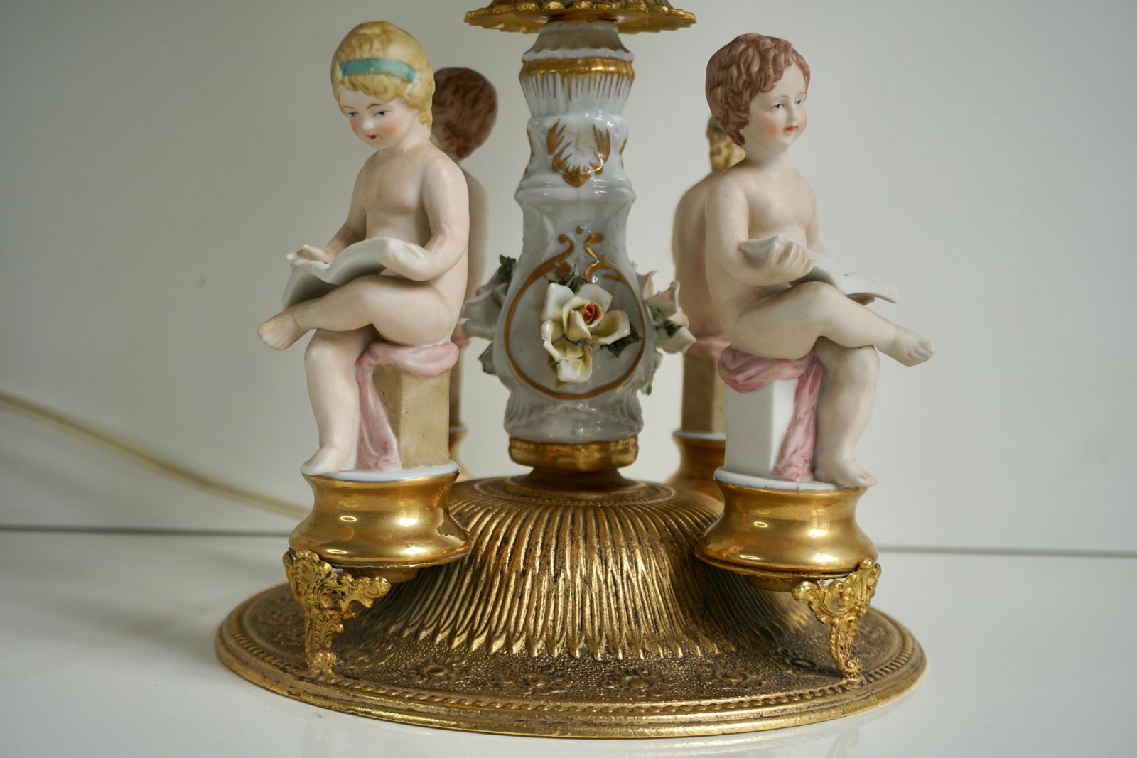 photo for sale Italian Victorian Porcelain Cherub Lamp