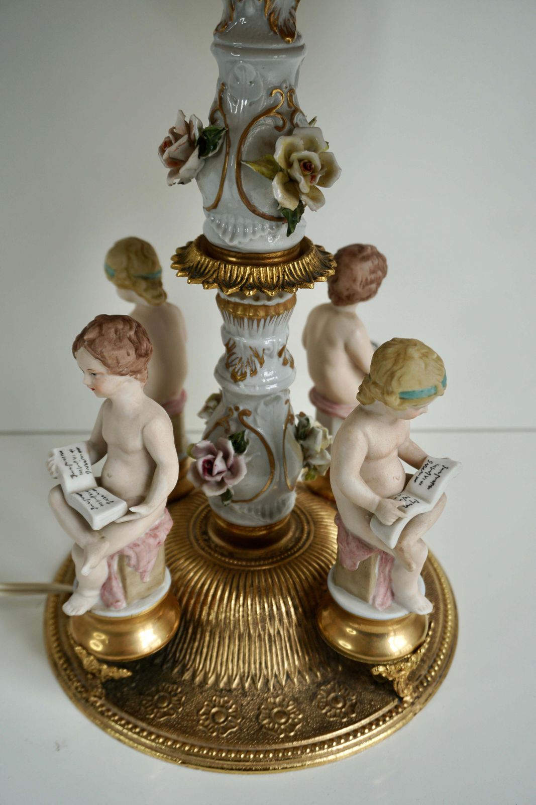1359.0 Italian Victorian Porcelain Cherub Lamp photo