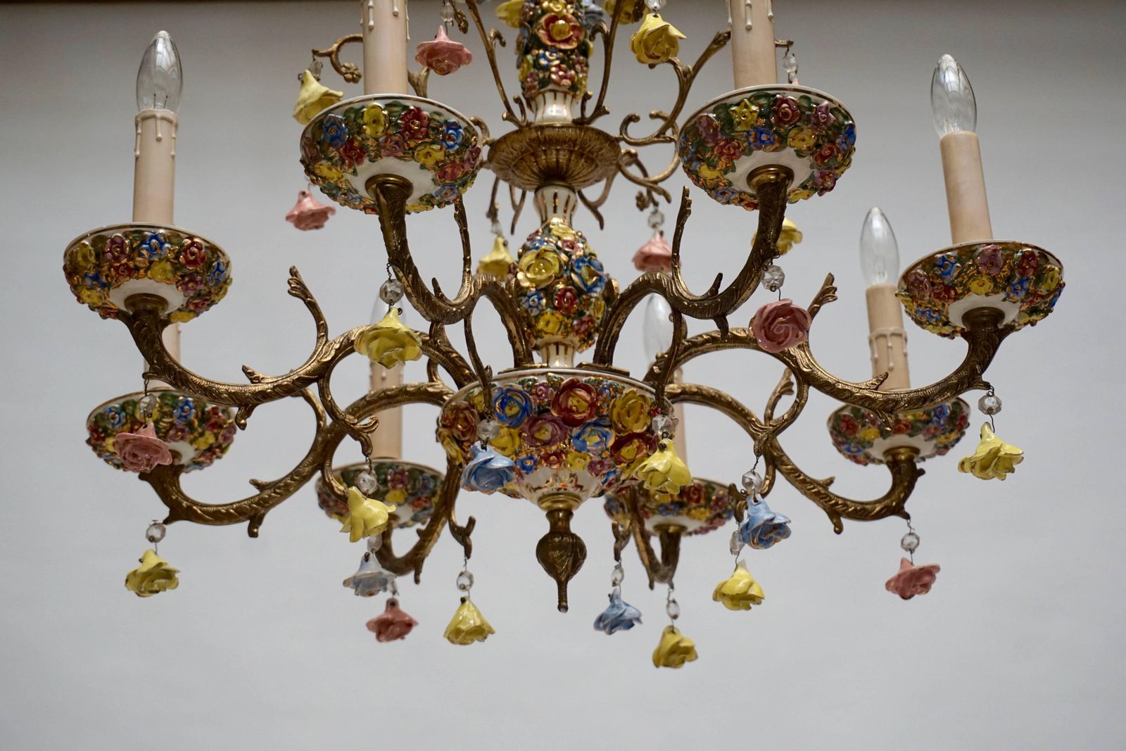 Gilt Iron With Porcelain Flowers Chandelier photo vinterior