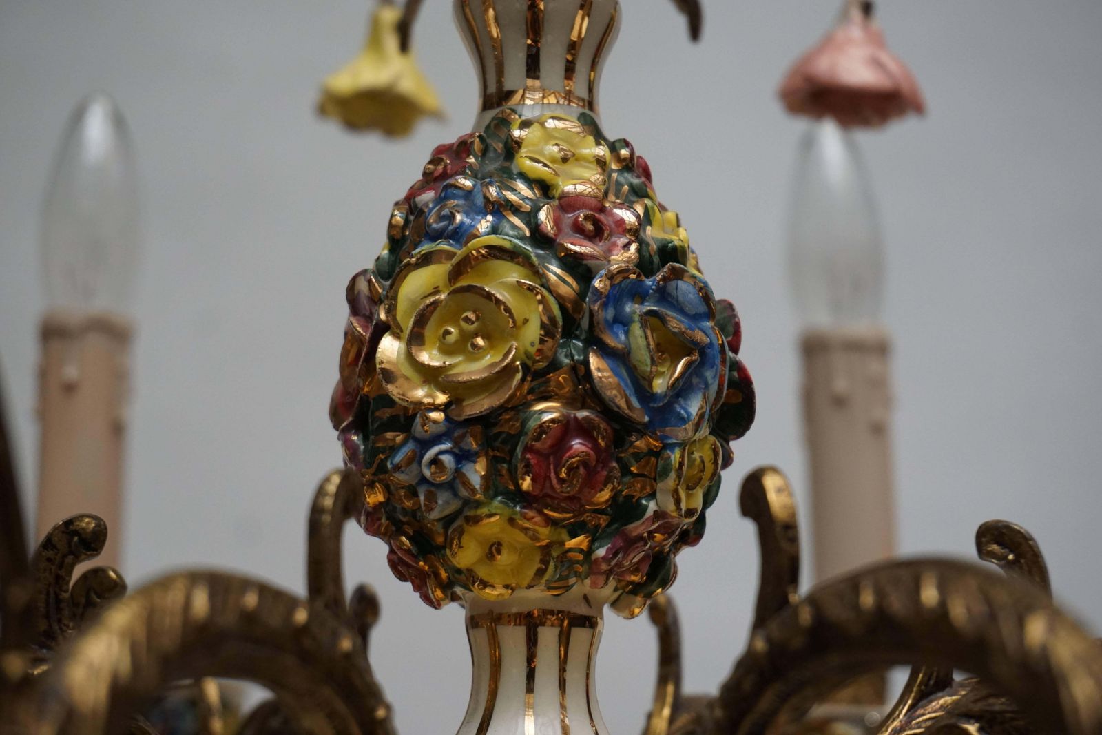 Gilt Iron With Porcelain Flowers Chandelier photo buy
