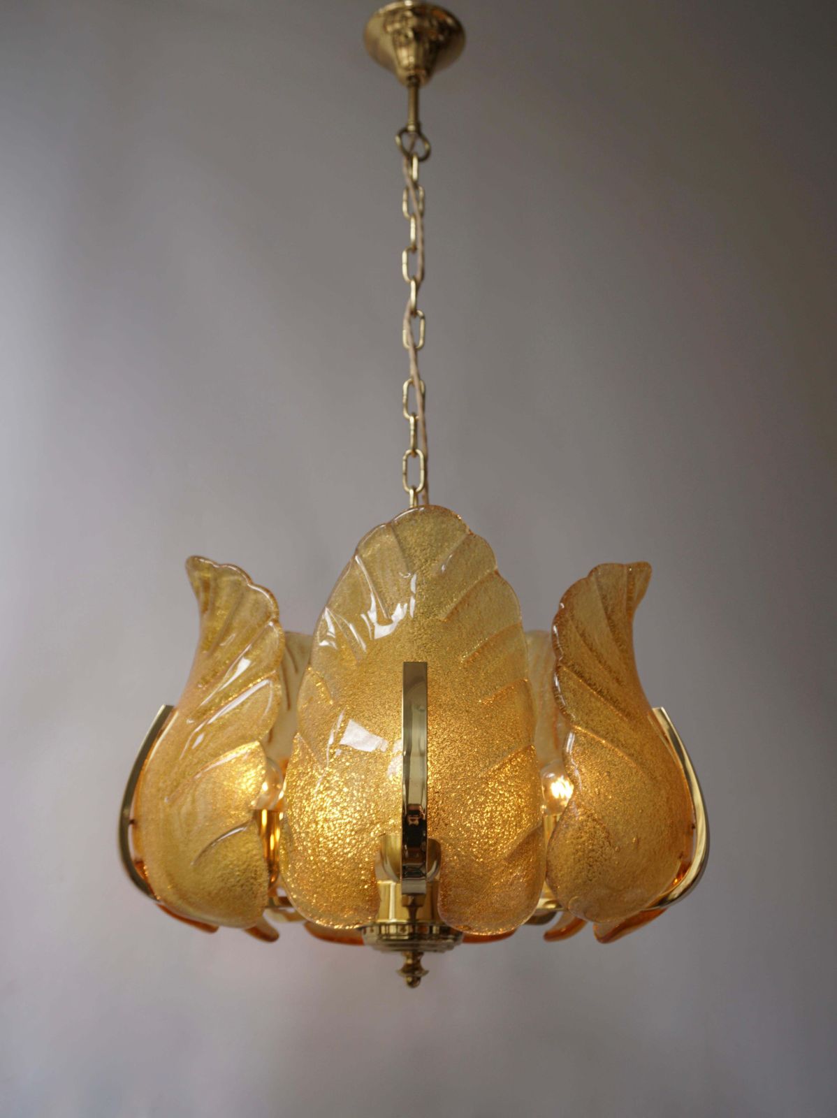 Italian Murano Glass And Brass Chandelier photo for sale