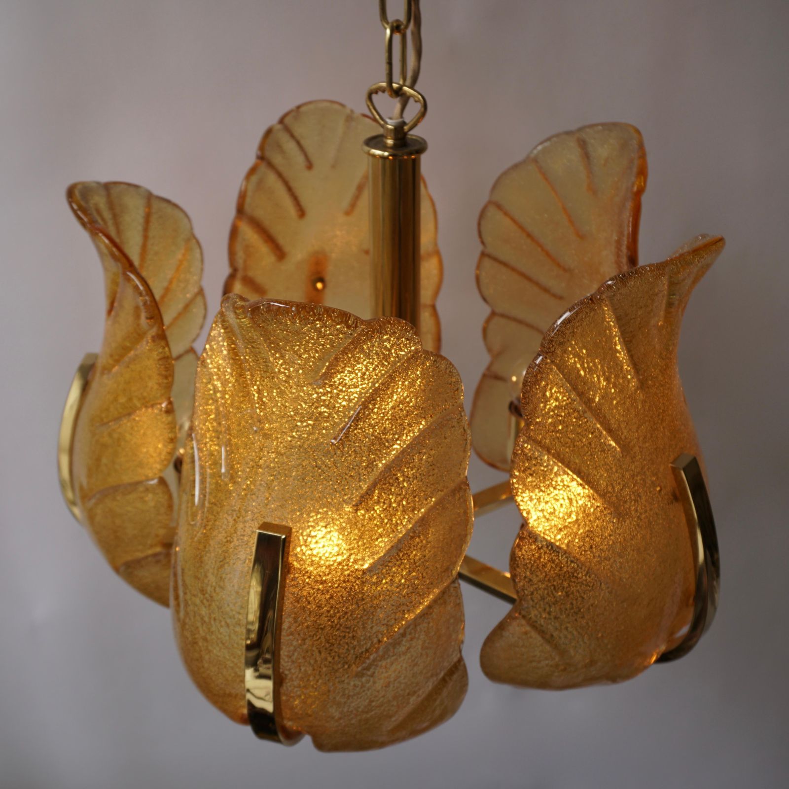 Lighting Italian Murano Glass And Brass Chandelier photo