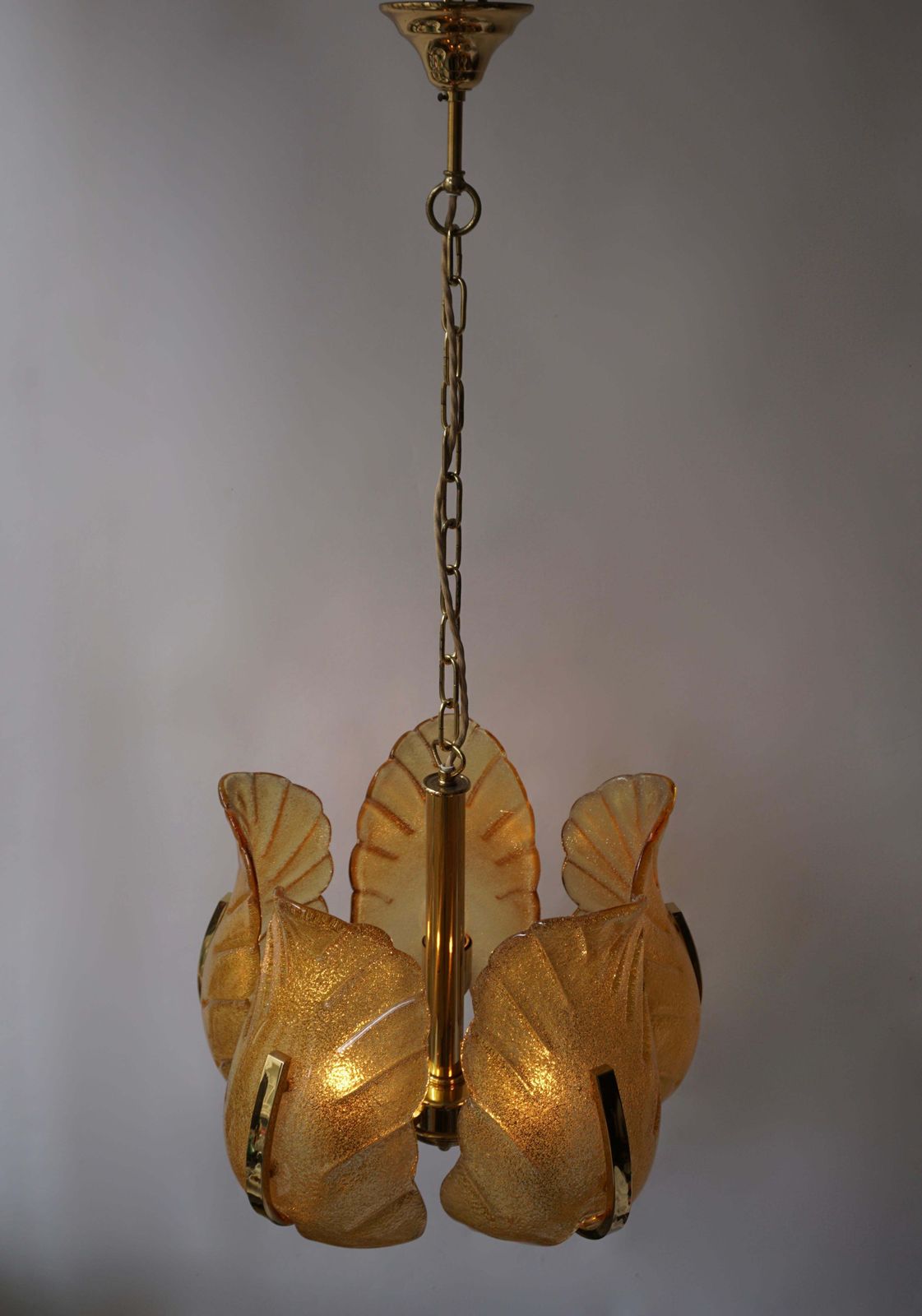 2123.0 Italian Murano Glass And Brass Chandelier photo