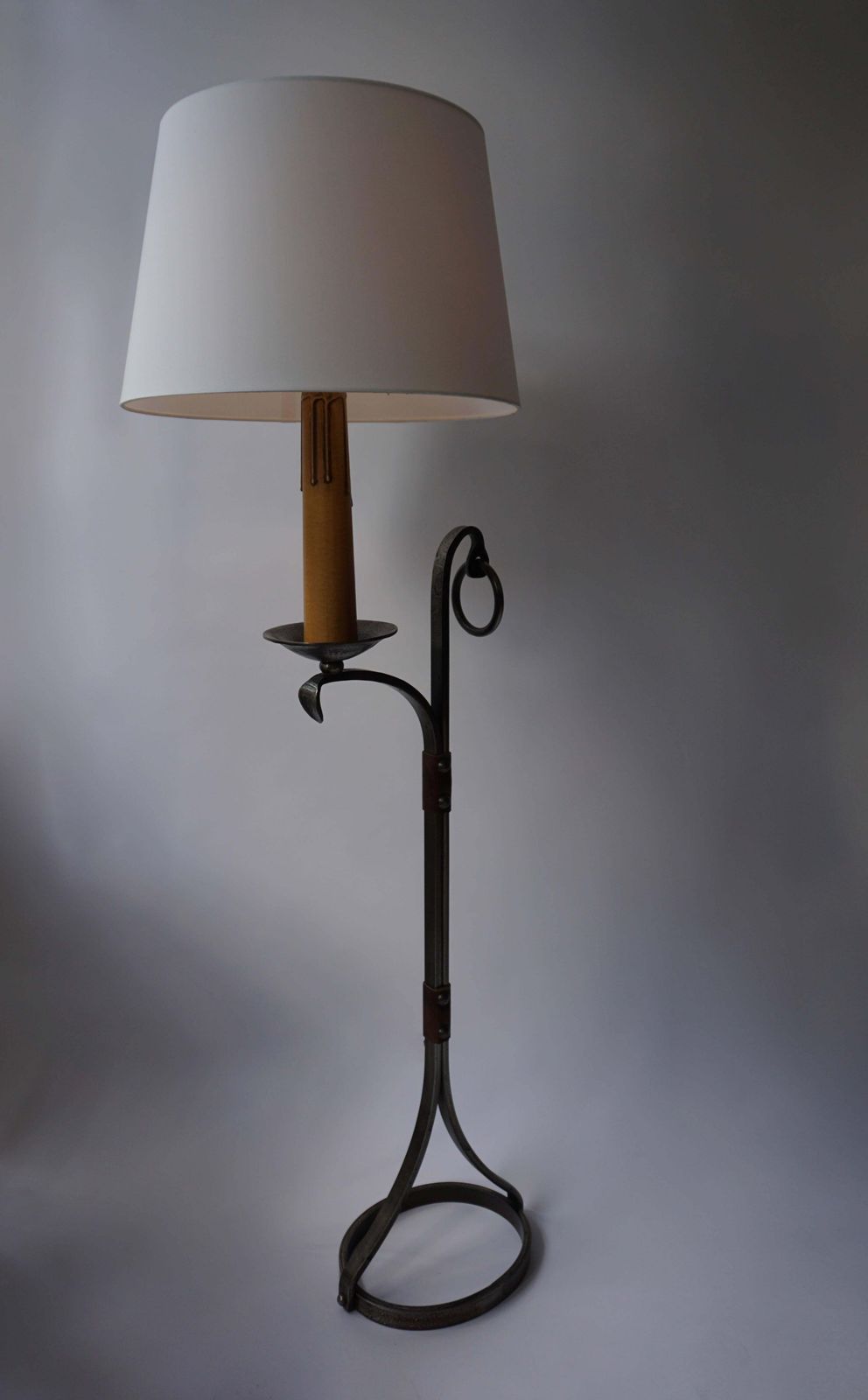 Jacques Adnet Style Iron And Leather Floor Lamp, 1950s 1960s, France photo for sale
