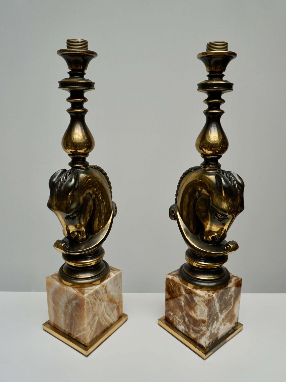 Maison Charles, Pair Of Large Brass And Marble Horse Lamps photo 2212.0