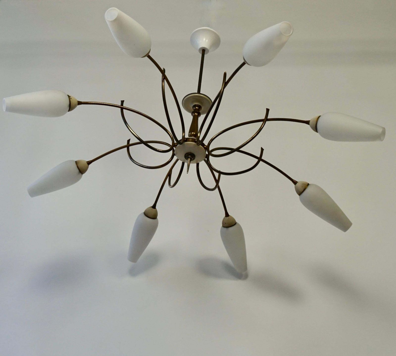 Mid Century Italian Pendant Light In Brass And Glass photo Lighting