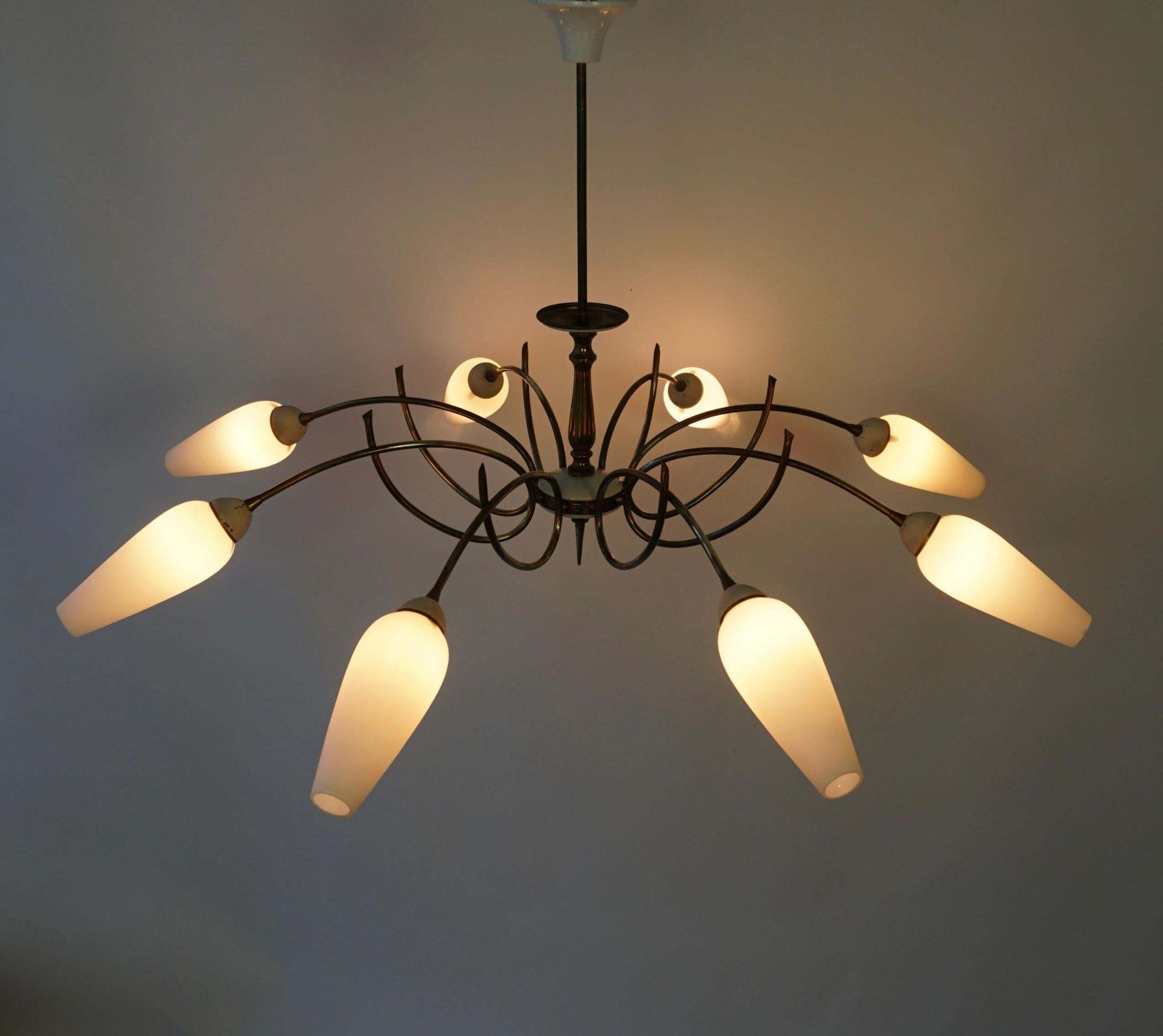 Mid Century Italian Pendant Light In Brass And Glass photo buy