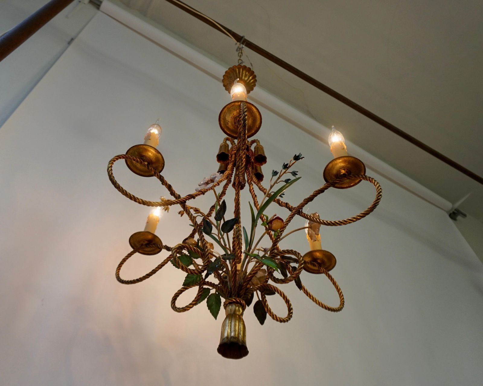 2760.0 2 Italian Tole Flower Hollywood Regency Chandelier Florentine, 1950s photo