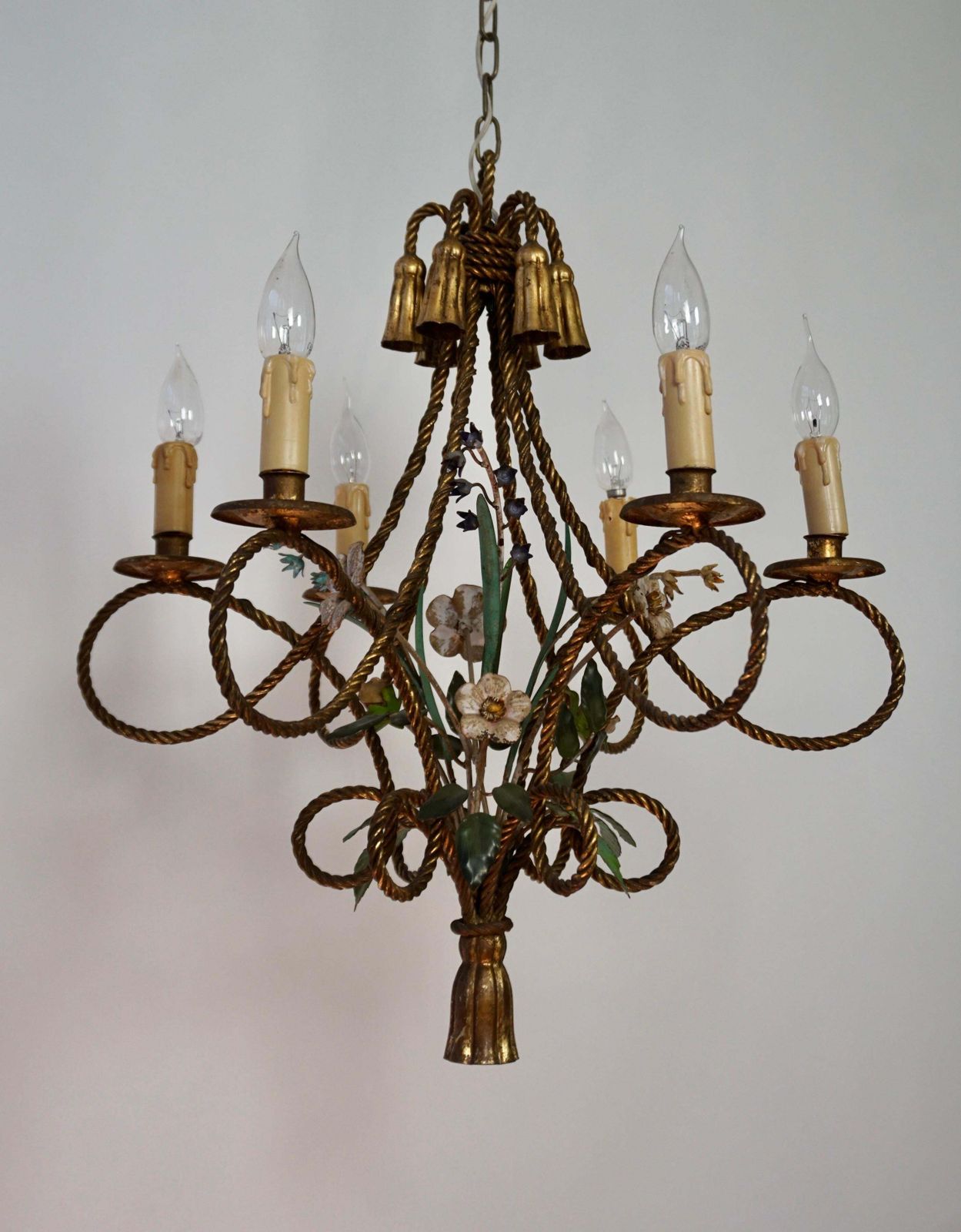 photo buy 2 Italian Tole Flower Hollywood Regency Chandelier Florentine, 1950s