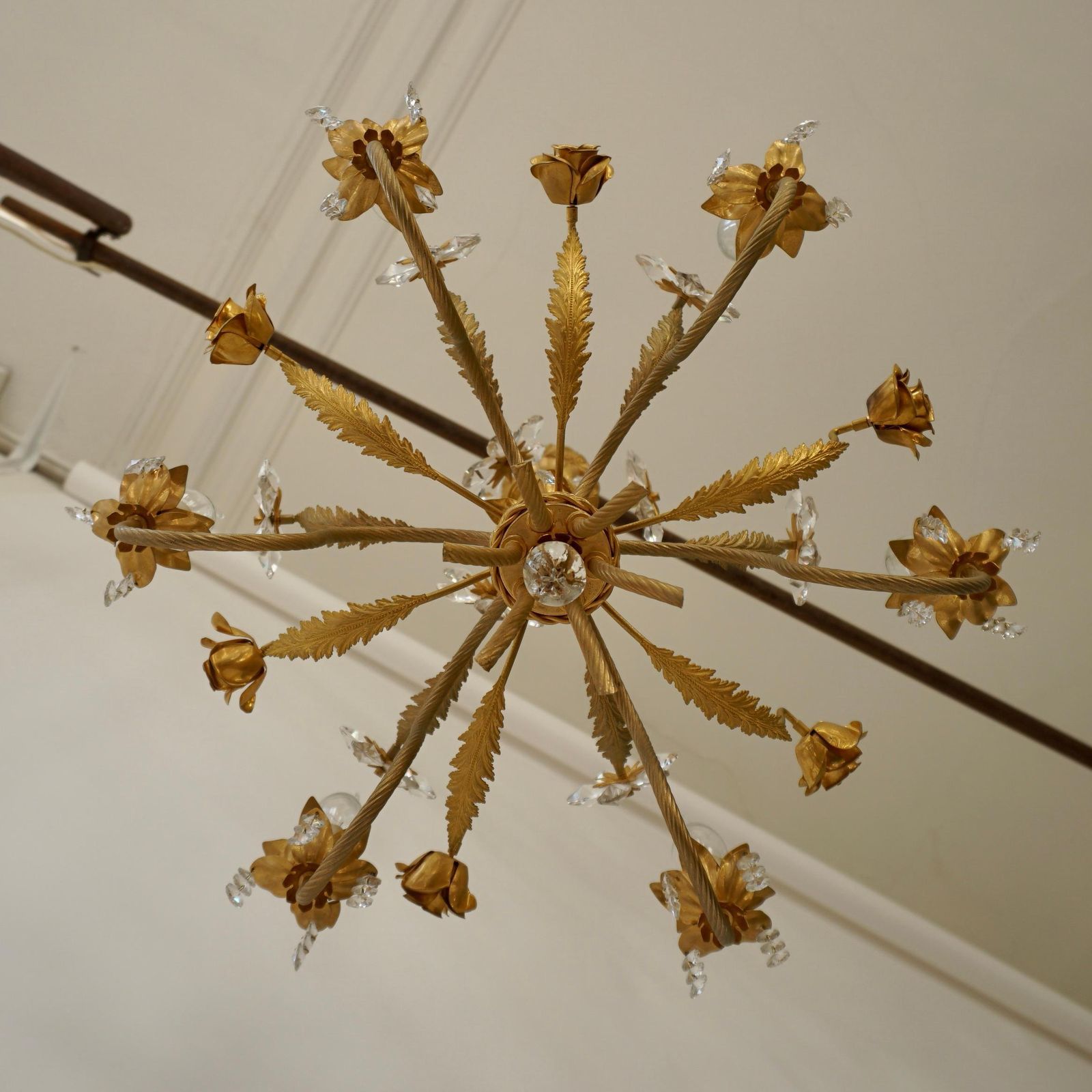 Hollywood Regency Chandelier With Gilded Roses And Crystal Flowers photo 3083.0