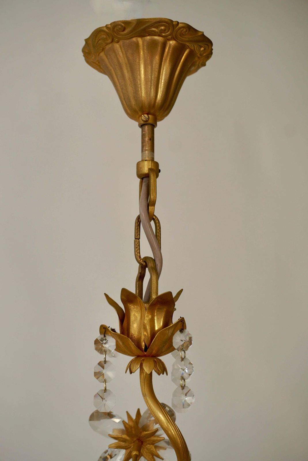 photo buy Hollywood Regency Chandelier With Gilded Roses And Crystal Flowers
