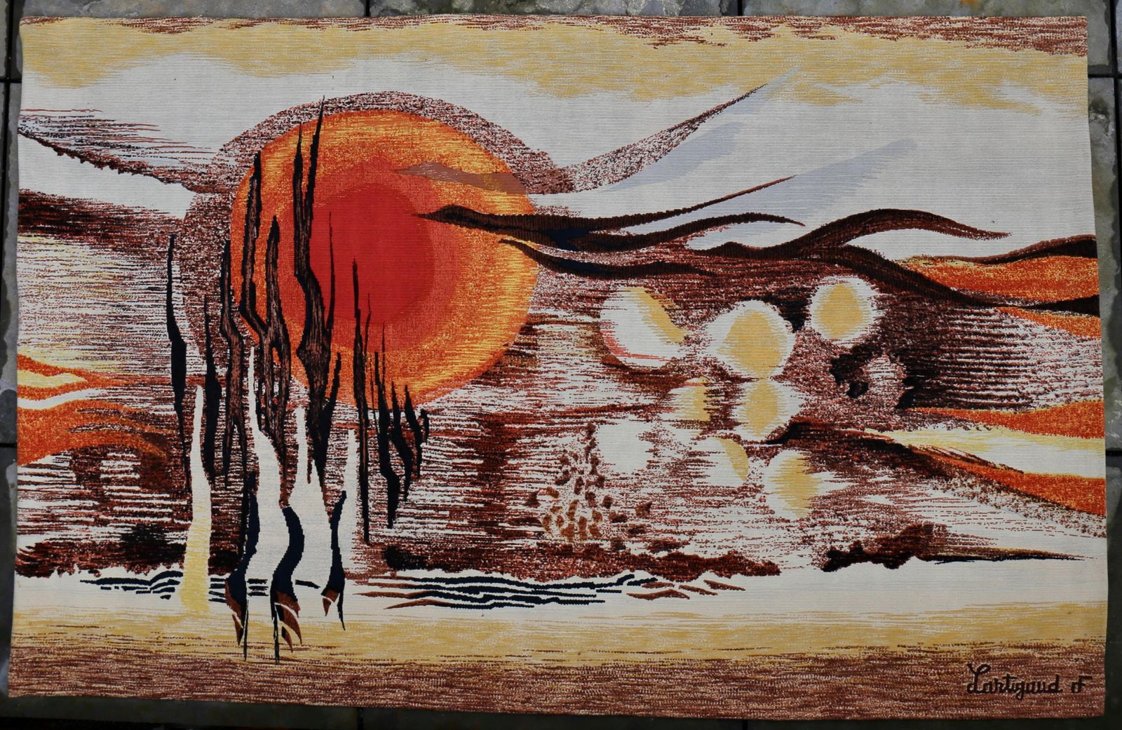 Tapestry In Wool "Land On Fire" By Jean Michel Lartigaud photo Art