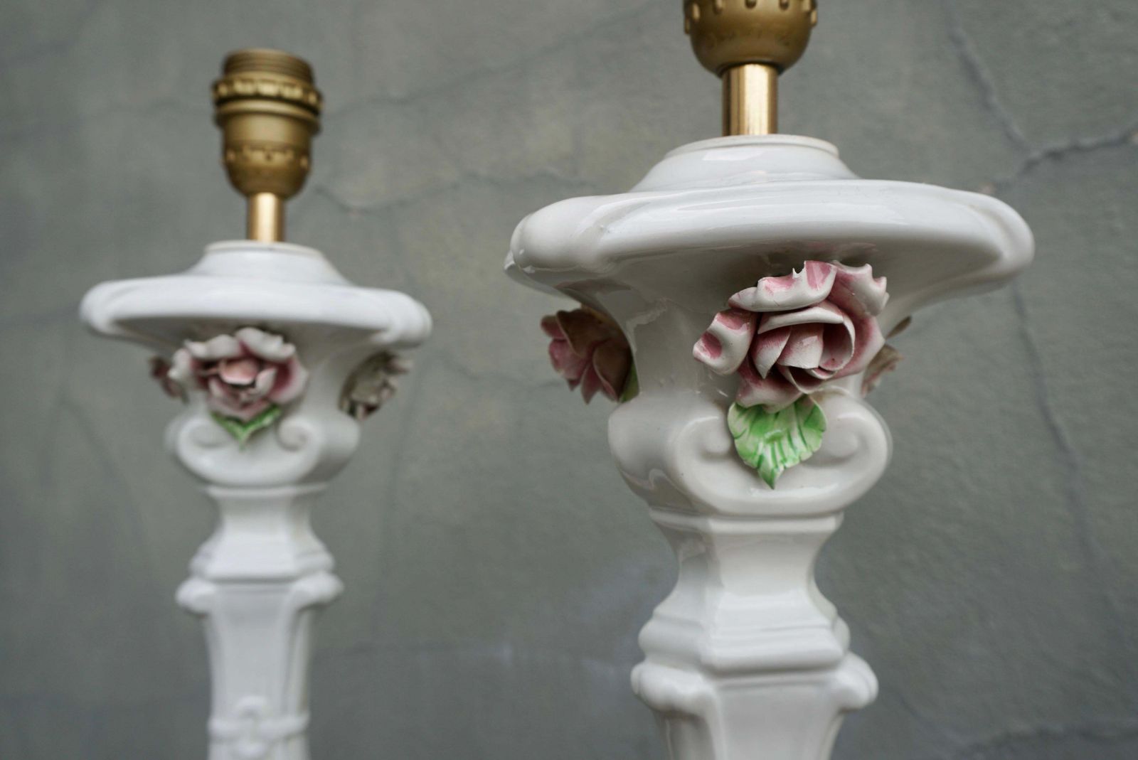 Pair Of Midcentury Italian Rococo Style White Porcelain Lamps photo buy