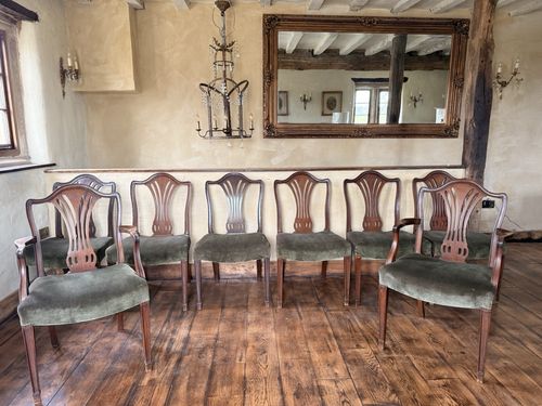 Rare Original Howard & Sons Antique Green Carver Elbow Dining Chairs Set Of 8
