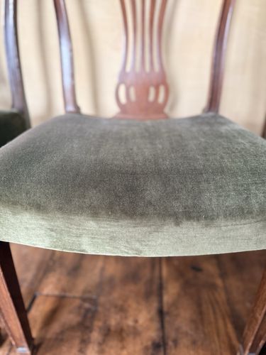 photo furniture Rare Original Howard & Sons Antique Green Carver Elbow Dining Chairs Set Of 8