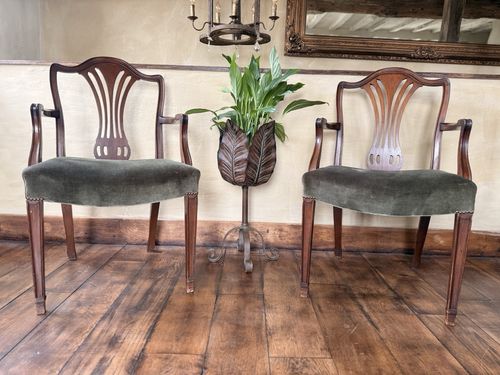 photo vintage Rare Original Howard & Sons Antique Green Carver Elbow Dining Chairs Set Of 8