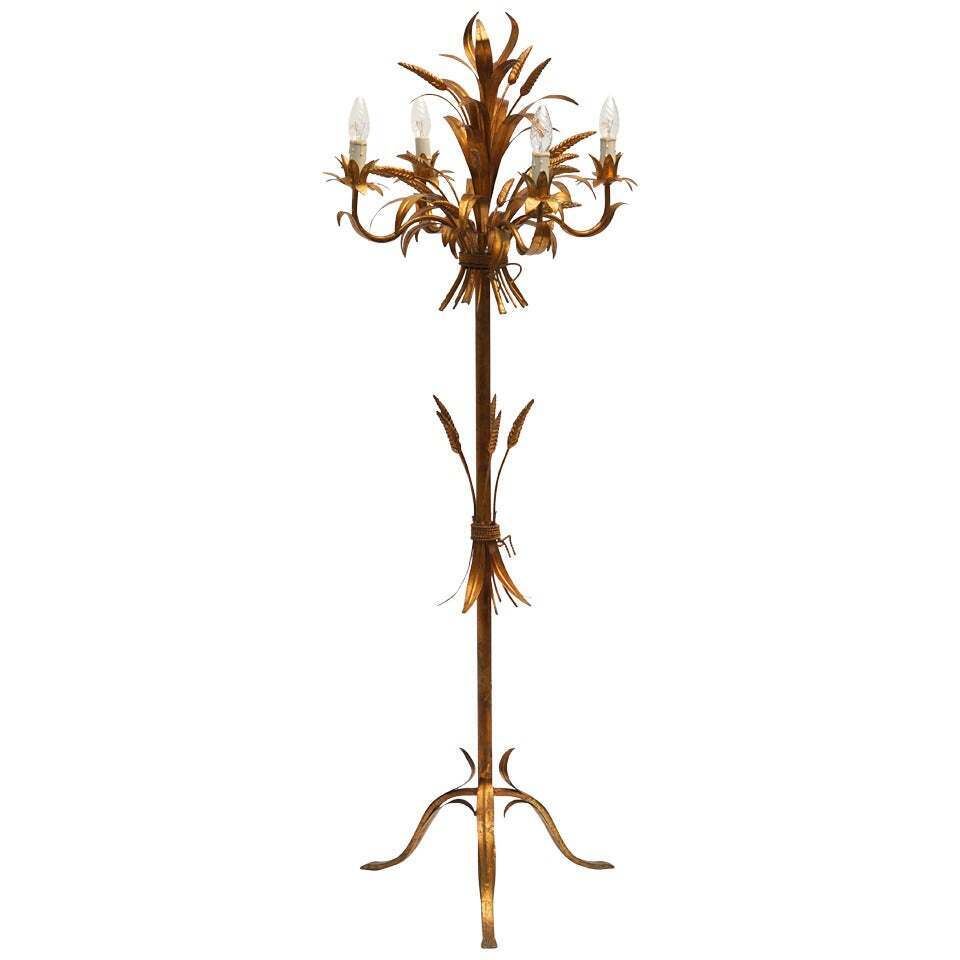 Rare Gilt Metal Sheaf Of Wheat Floor Lamp By Hans Kogl