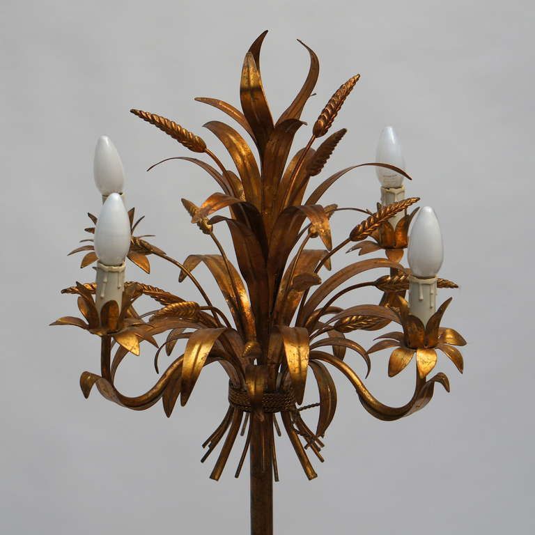 photo furniture Rare Gilt Metal Sheaf Of Wheat Floor Lamp By Hans Kogl