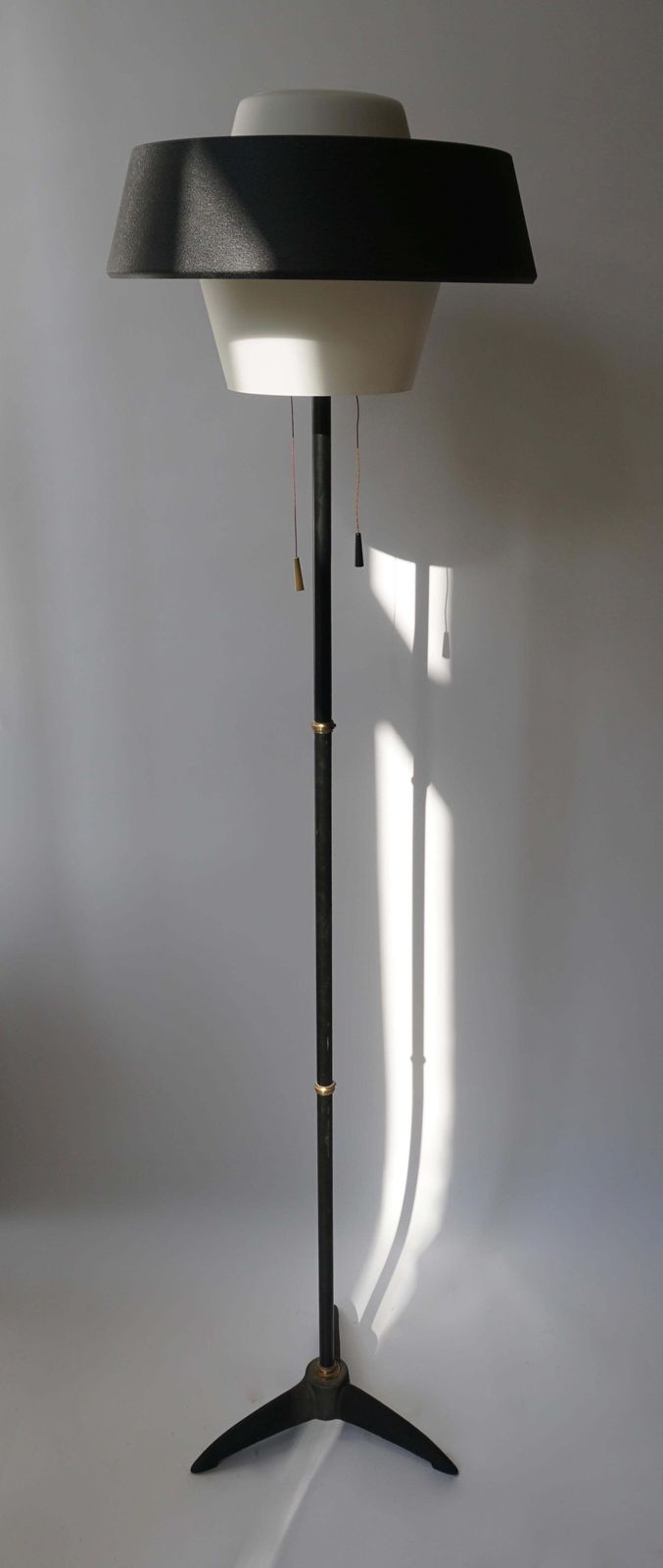 Rare Black Metal And Opaline Floor Lamp By Louis Kalff, The Netherlands 1950s photo furniture