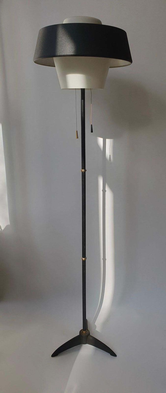 Rare Black Metal And Opaline Floor Lamp By Louis Kalff, The Netherlands 1950s photo Lighting