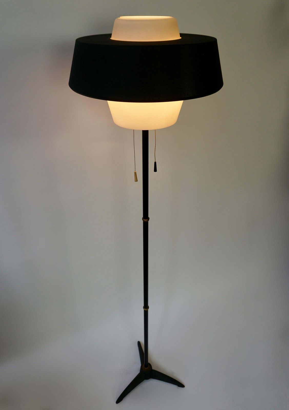 Rare Black Metal And Opaline Floor Lamp By Louis Kalff, The Netherlands 1950s photo buy