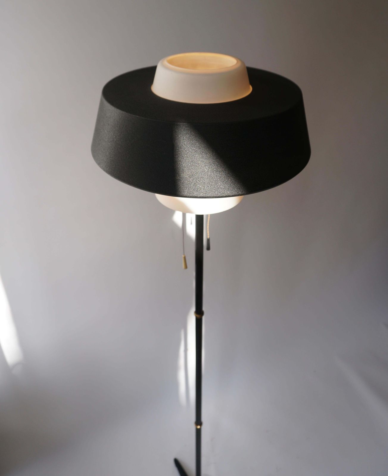 3142.0 Rare Black Metal And Opaline Floor Lamp By Louis Kalff, The Netherlands 1950s photo