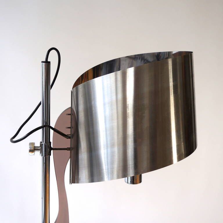 Pair Of Maison Charles Floor Lamps With Curved Stainless Shades photo Lighting